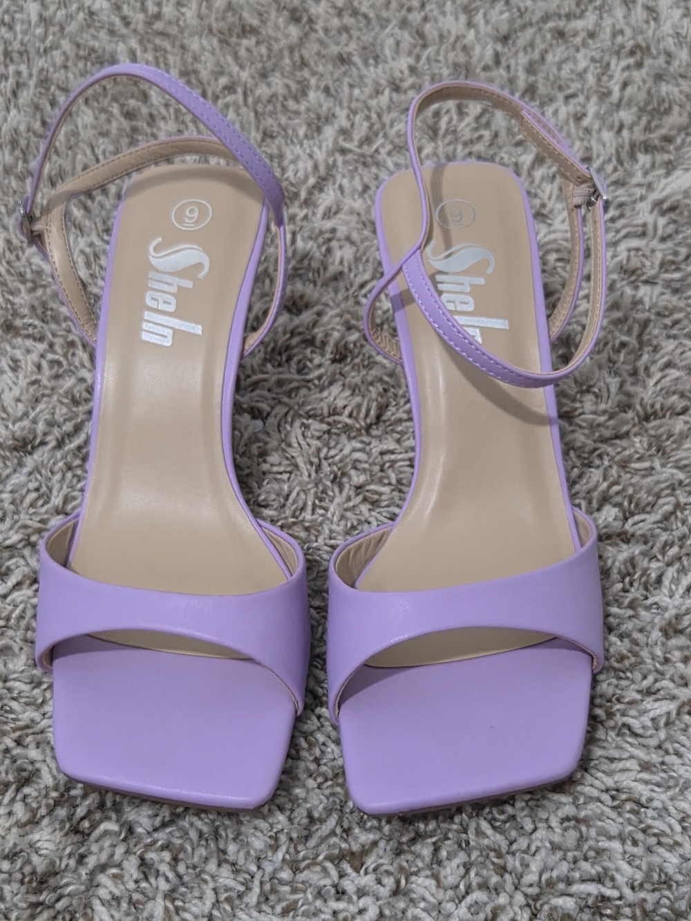 SHEIN Lavender Square-Toe Ankle Strap Heels
